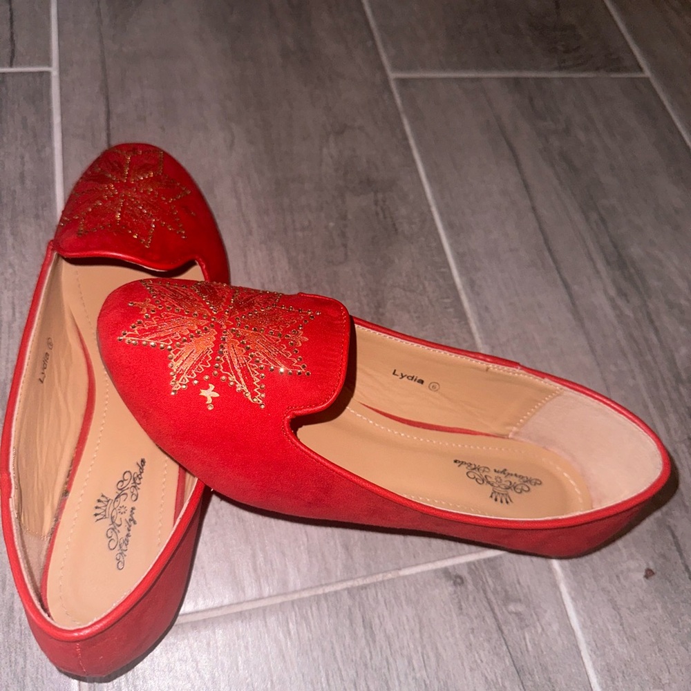 Women Red Suede Flats